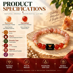 Taurus (वृषभ राशि) Zodiac Sunstone & Carnelian Bracelet