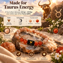 Taurus (वृषभ राशि) Zodiac Sunstone & Carnelian Bracelet
