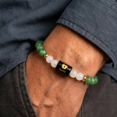 Gemini (मिथुन राशि) Zodiac Green Aventurine & Milky Quartz Bracelet ( FREE SELENITE PLATE)