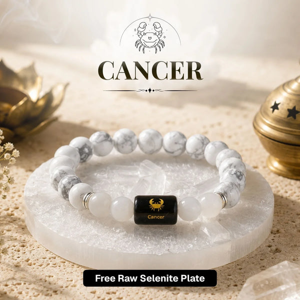 Cancer (कर्क) Zodiac Bracelet with FREE Raw Selenite Plate