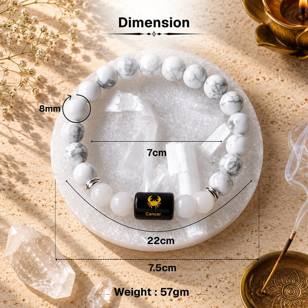 Cancer (कर्क) Zodiac Bracelet with FREE Raw Selenite Plate