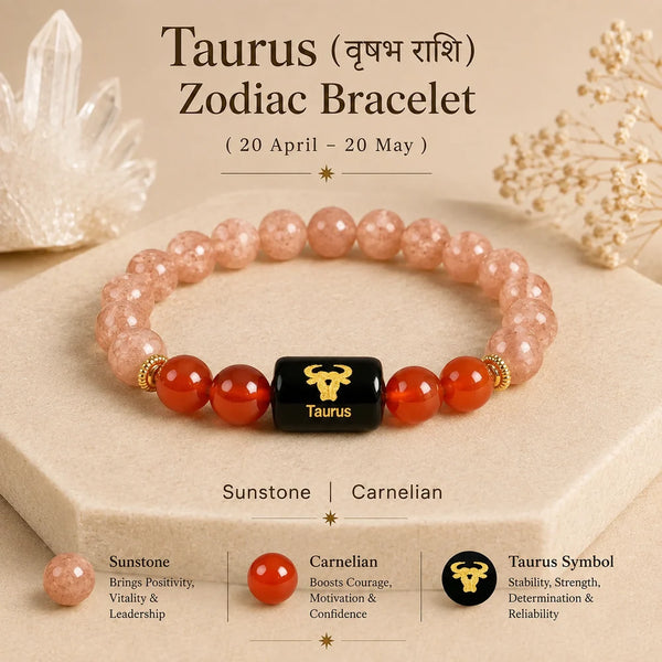 Taurus (वृषभ राशि) Zodiac Sunstone & Carnelian Bracelet