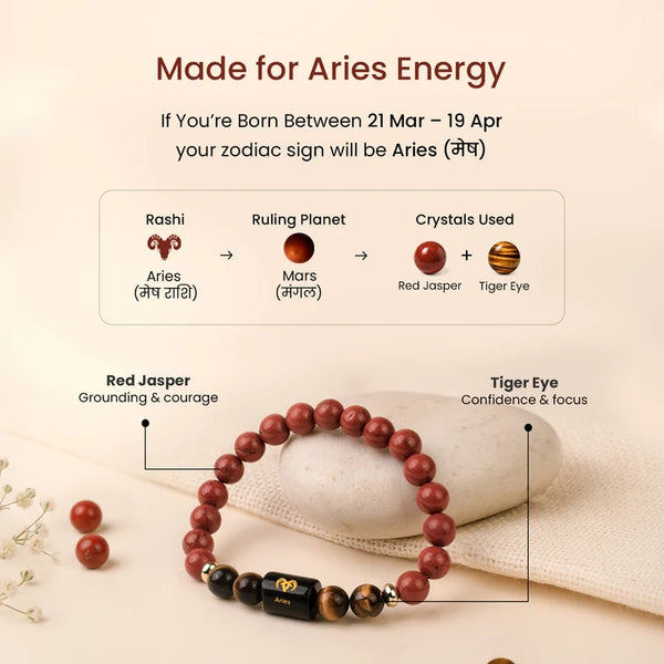 Aries (मेष) Zodiac Bracelet with FREE Raw Selenite Plate