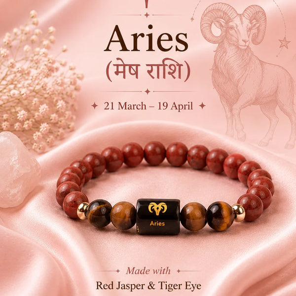 Aries (मेष) Zodiac Bracelet with FREE Raw Selenite Plate