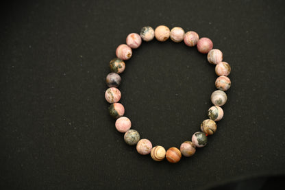Rhodonite Round Stone Elastic Bracelet