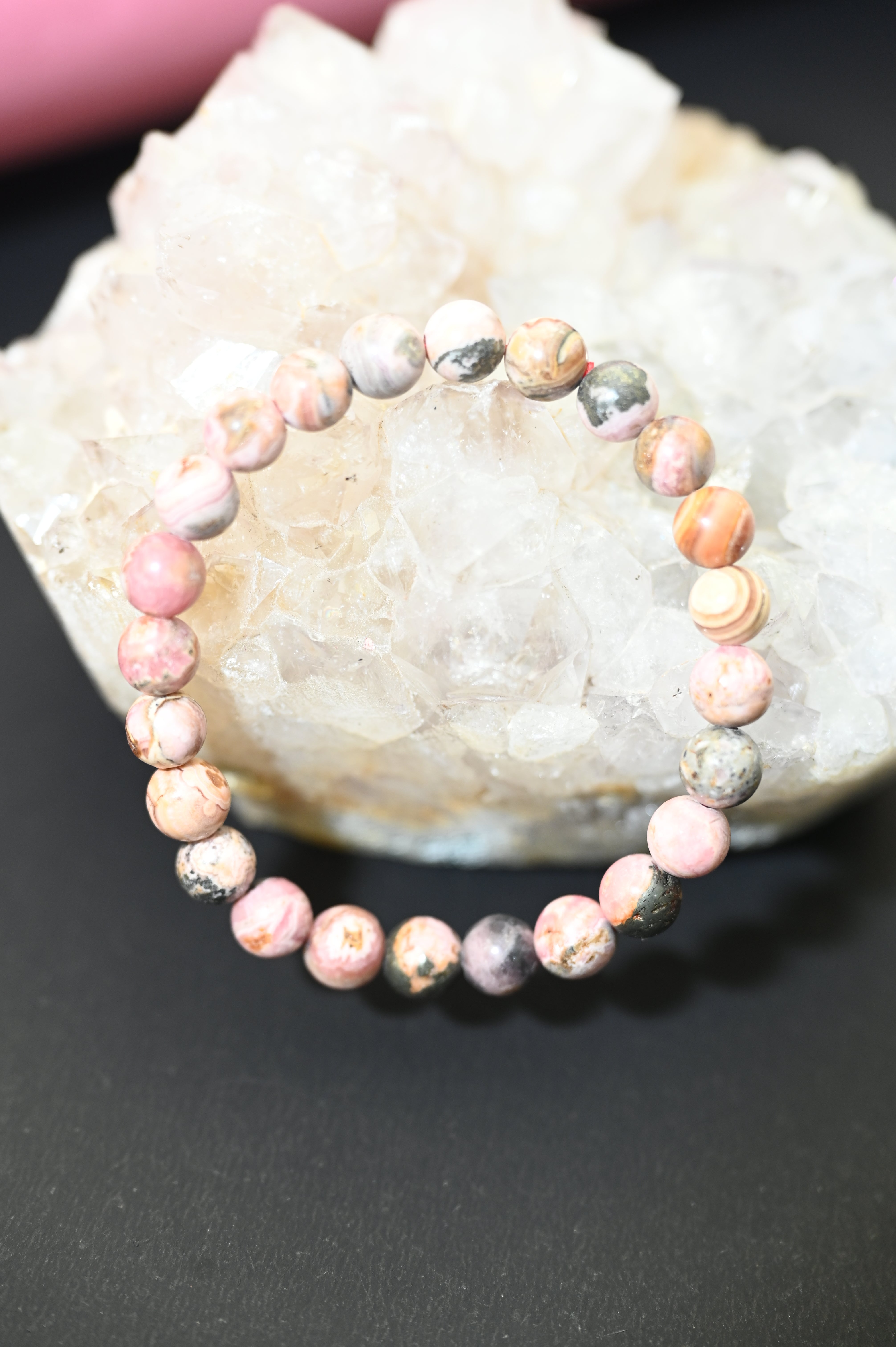 Rhodonite Round Stone Elastic Bracelet