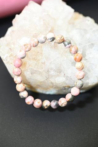 Rhodonite Round Stone Elastic Bracelet
