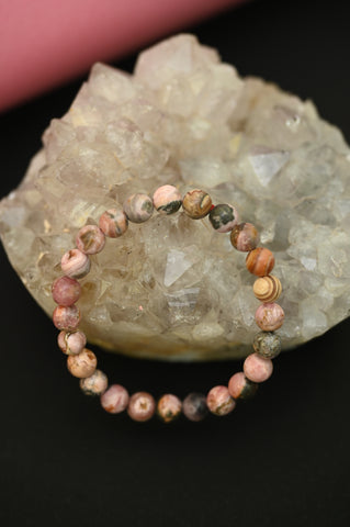 Rhodonite Round Stone Elastic Bracelet