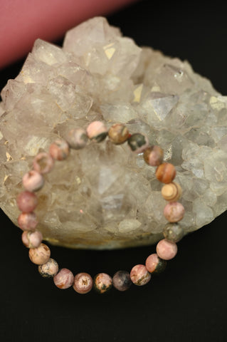 Rhodonite Round Stone Elastic Bracelet