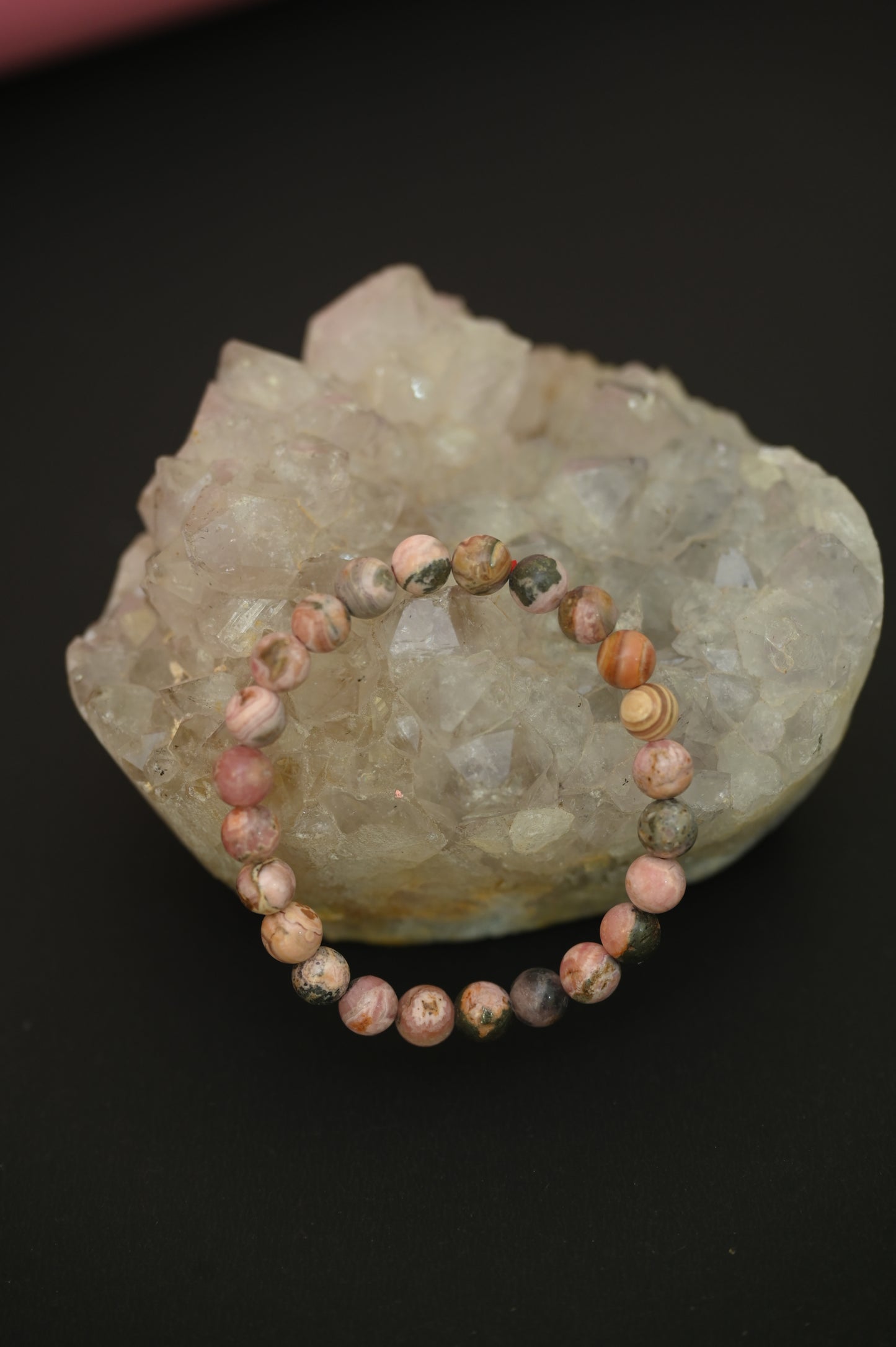 Rhodonite Round Stone Elastic Bracelet