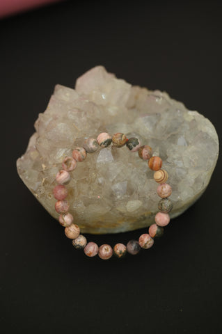 Rhodonite Round Stone Elastic Bracelet