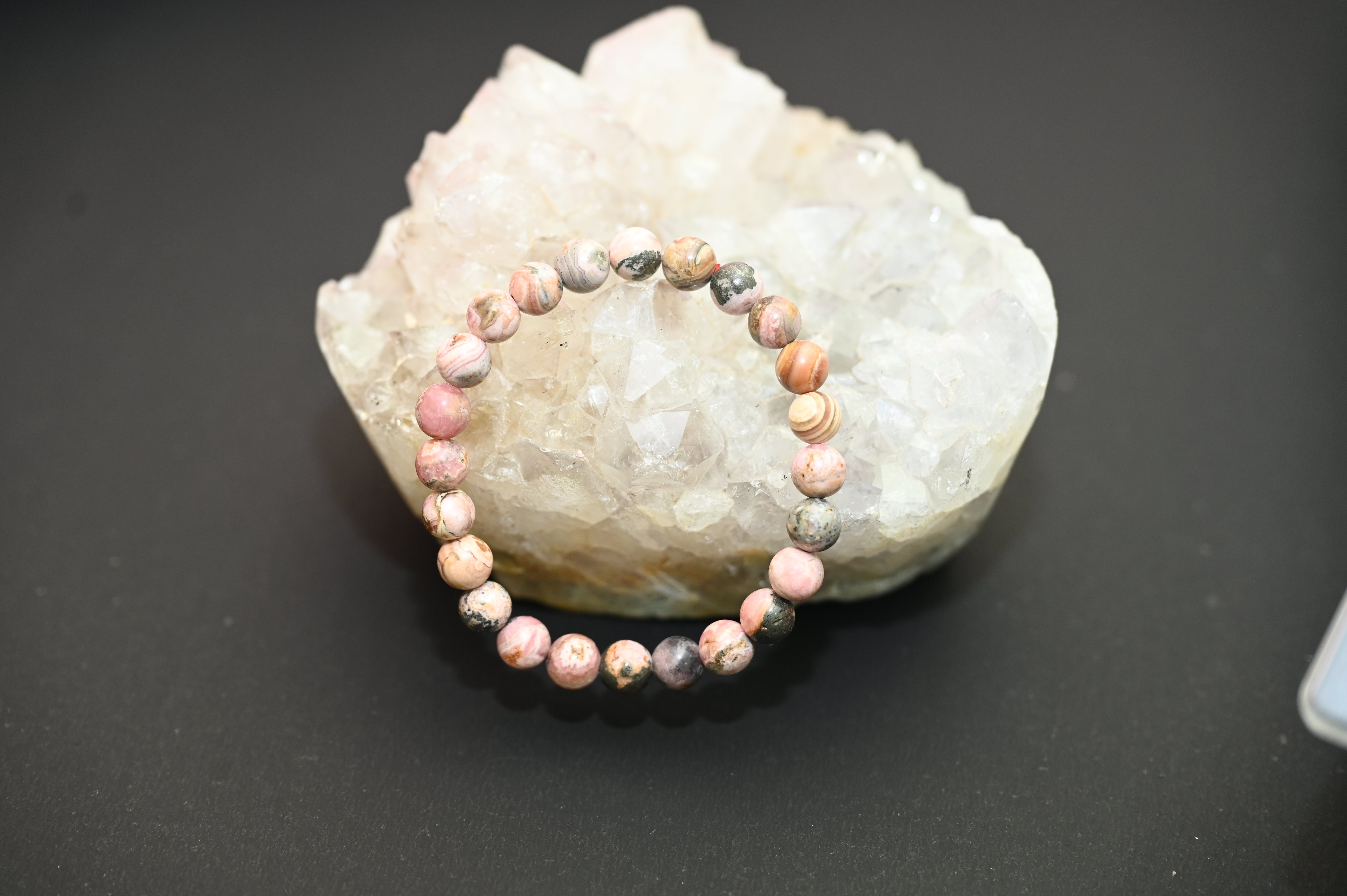 Rhodonite Round Stone Elastic Bracelet