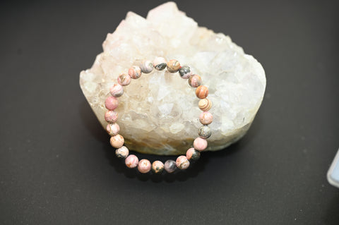 Rhodonite Round Stone Elastic Bracelet