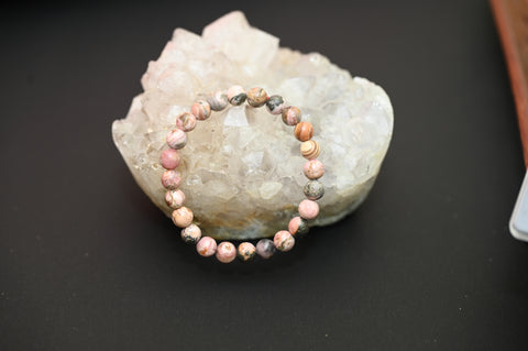Rhodonite Round Stone Elastic Bracelet