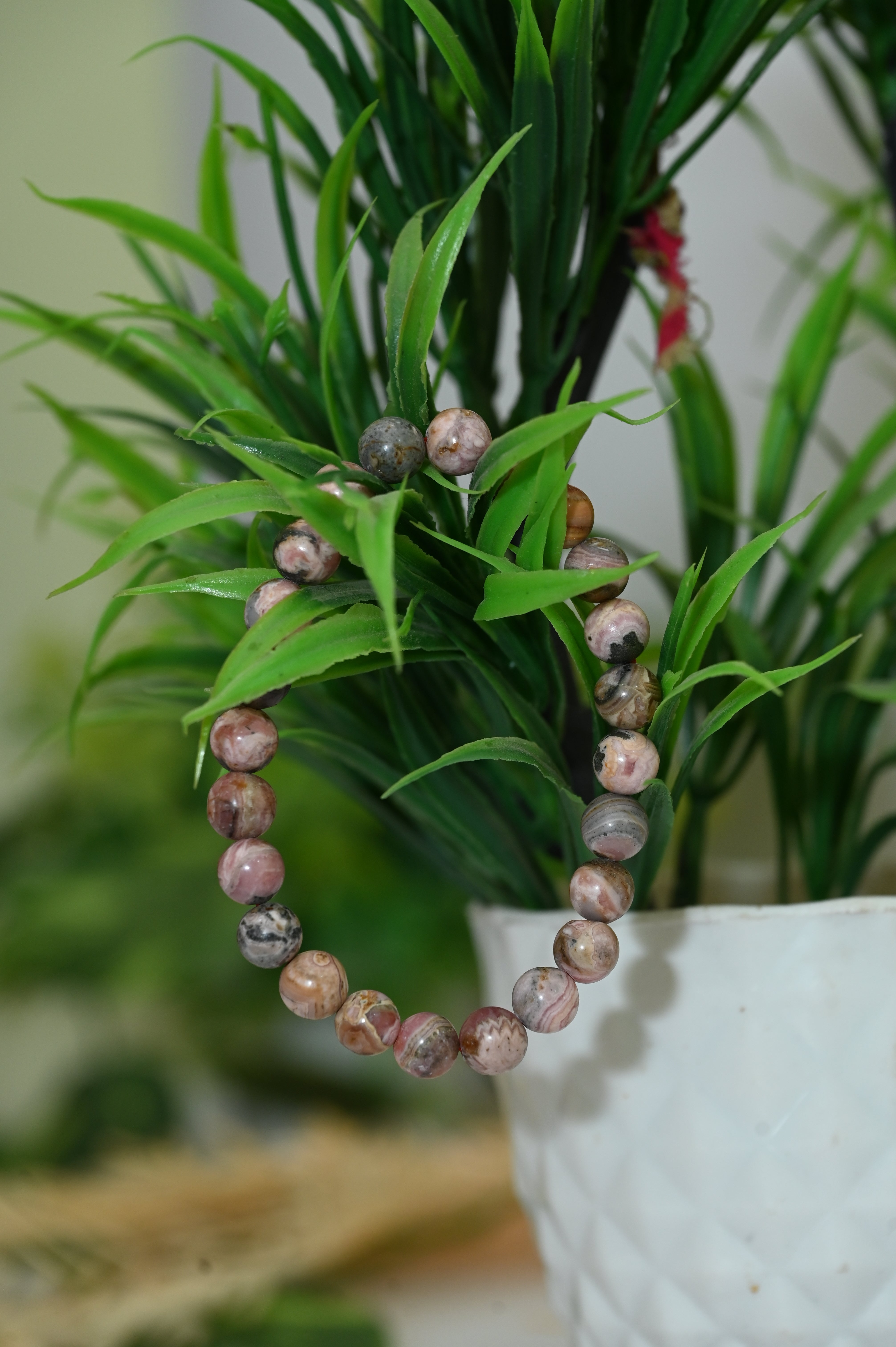 Rhodonite Round Stone Elastic Bracelet