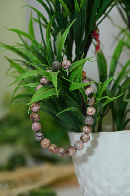 Rhodonite Round Stone Elastic Bracelet
