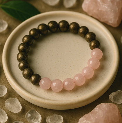 Combined Rose Quartz and Pyrite  bracelet  for - Money Magnet, Attract Love, Relationship, Prosperity
