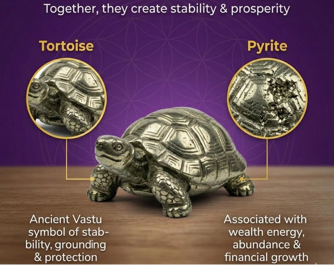 Pyrite Tortoise (Kachhua) for Money, Protection & Vastu with lab certificate
