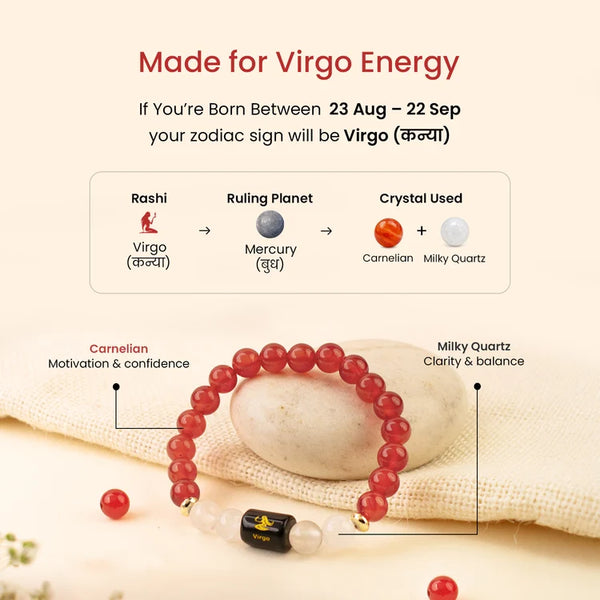 Virgo (कन्या) Zodiac Bracelet with FREE Raw Selenite Plate