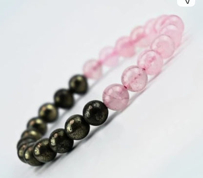 Combined Rose Quartz and Pyrite  bracelet  for - Money Magnet, Attract Love, Relationship, Prosperity