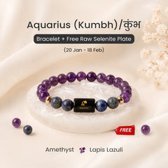 Aquarius (कुंभ) Zodiac Bracelet with FREE Raw Selenite Plate
