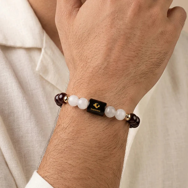 Capricorn (मकर) Zodiac Bracelet with FREE Raw Selenite Plate