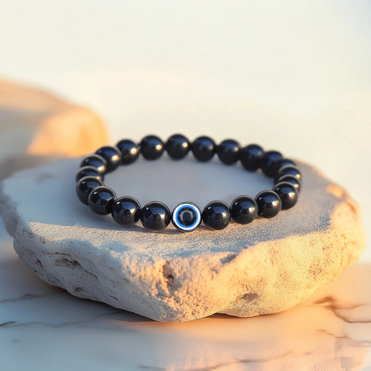 Evil Eye Natural Bracelet with Black Obsidian