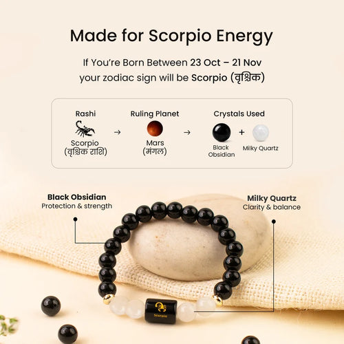 Scorpio (वृश्चिक) Zodiac Bracelet with FREE Raw Selenite Plate