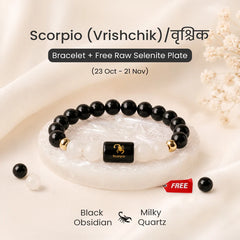 Scorpio (वृश्चिक) Zodiac Bracelet with FREE Raw Selenite Plate