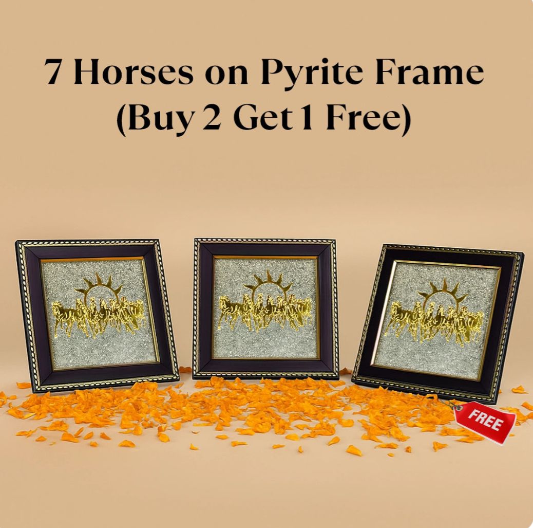 7 Horses on Raw Pyrite Frame