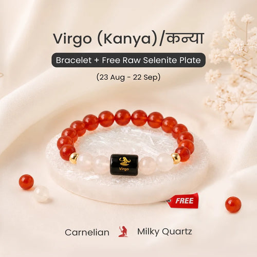 Virgo (कन्या) Zodiac Bracelet with FREE Raw Selenite Plate
